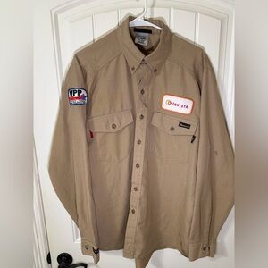 Workrite FR Flame Resistant UltraSoft Button Up Work Shirt Beige Large